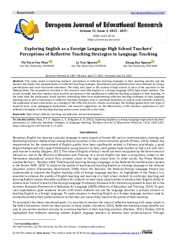 (PDF) Exploring English as a Foreign Language High School Teachers ...