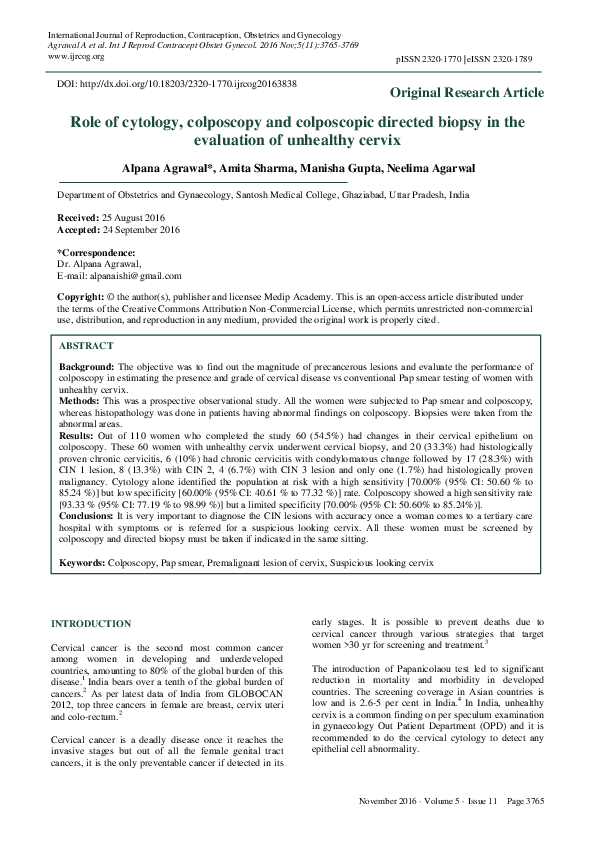 (PDF) Role of cytology, colposcopy and colposcopic directed biopsy in ...