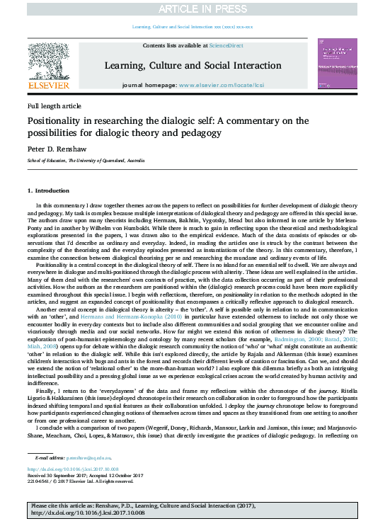 (PDF) Positionality in researching the dialogic self: A commentary on ...