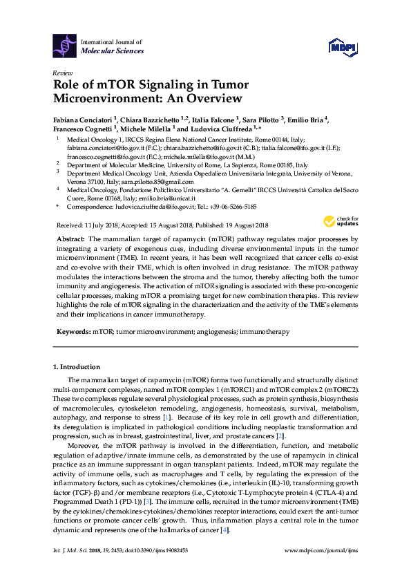 (PDF) Role of mTOR Signaling in Tumor Microenvironment: An Overview