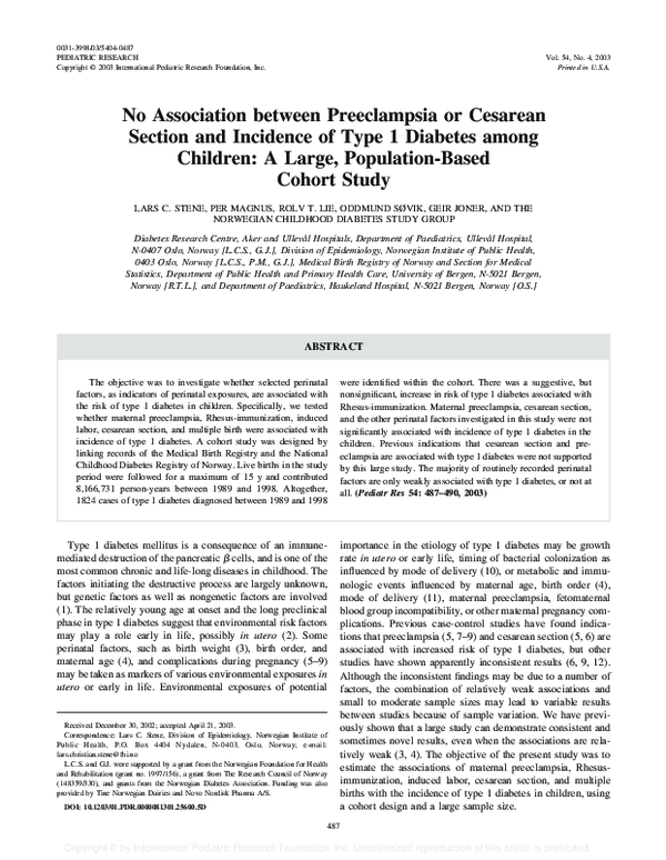 (PDF) No Association between Preeclampsia or Cesarean Section and ...