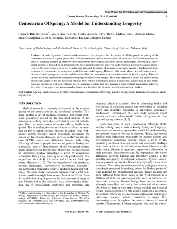 (PDF) Centenarian Offspring A Model for Understanding Longevity