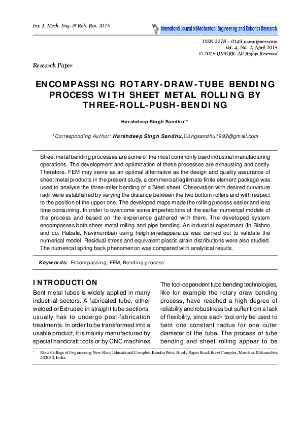 (PDF) RotaryDrawTube Bending Process with Sheet Metal