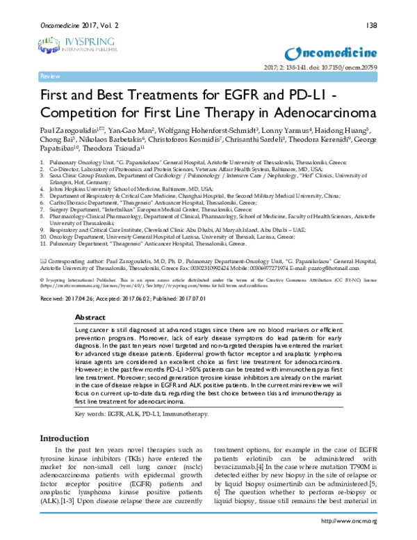 (PDF) First and Best Treatments for EGFR and PD-L1 - Competition for ...