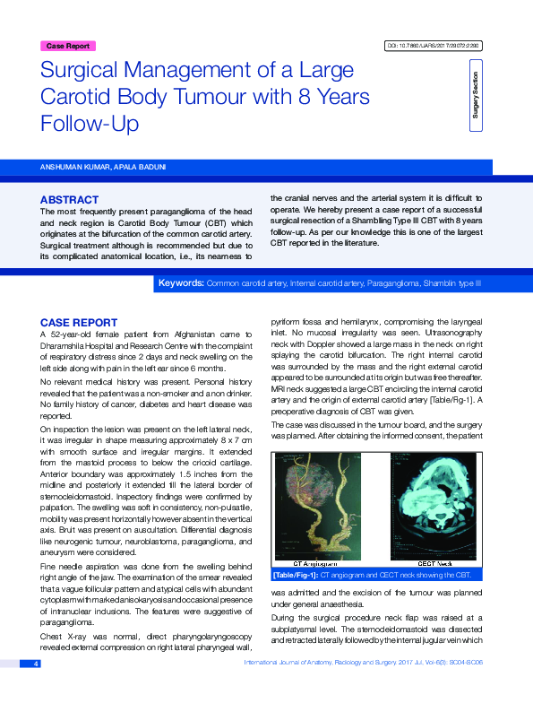 (PDF) Surgical Management of a Large Carotid Body Tumour with 8 Years ...