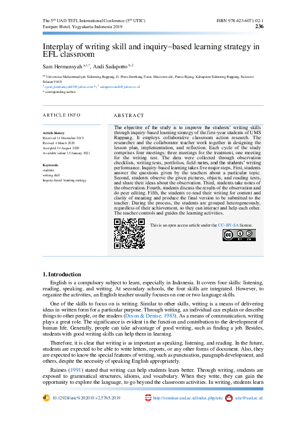 (PDF) Interplay of writing skill and inquiry–based learning strategy in ...