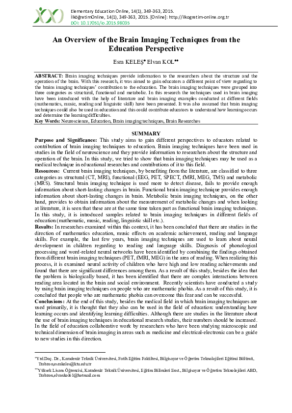 (PDF) An Overview of the Brain Imaging Techniques from the Education ...