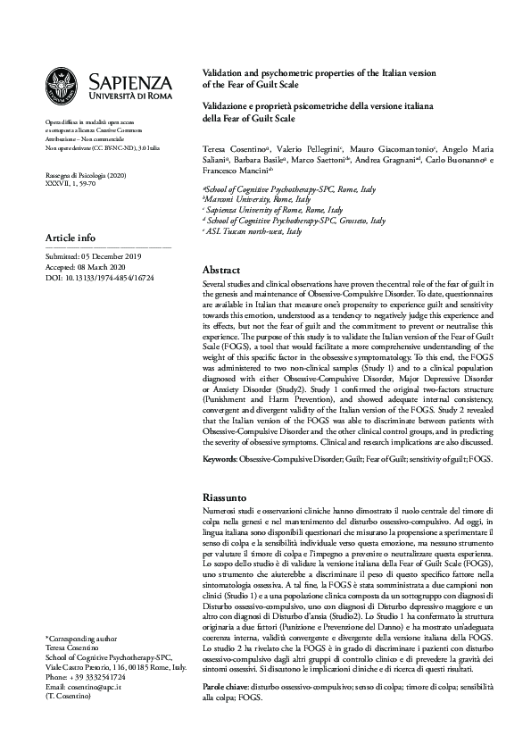 (PDF) Validation and psychometric properties of the Italian version of ...