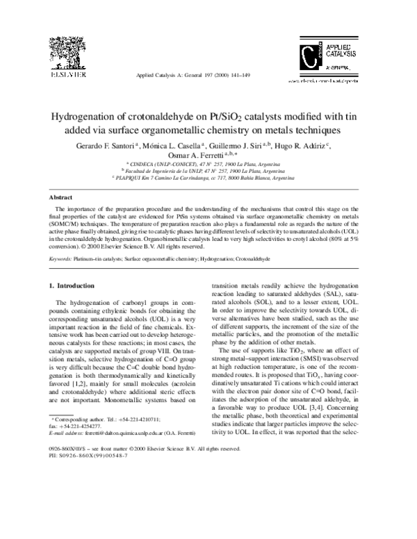 (PDF) Hydrogenation of crotonaldehyde on Pt/SiO2 catalysts modified ...