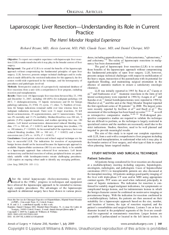 (PDF) Laparoscopic Liver Resection—Understanding its Role in Current ...