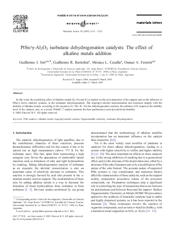(PDF) PtSn/γ-Al2O3 isobutane dehydrogenation catalysts: The effect of ...