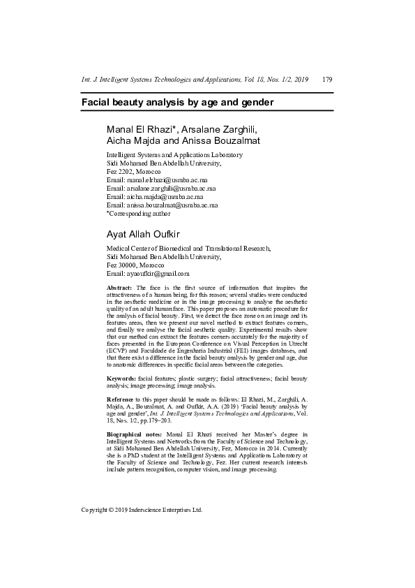 (PDF) Facial beauty analysis by age and gender