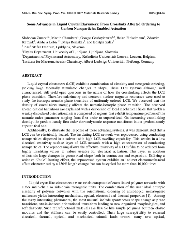 (PDF) Some Advances in Liquid Crystal Elastomers: From Crosslinks ...