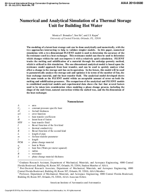 (PDF) Numerical and Analytical Simulation of a Thermal Storage Unit for ...