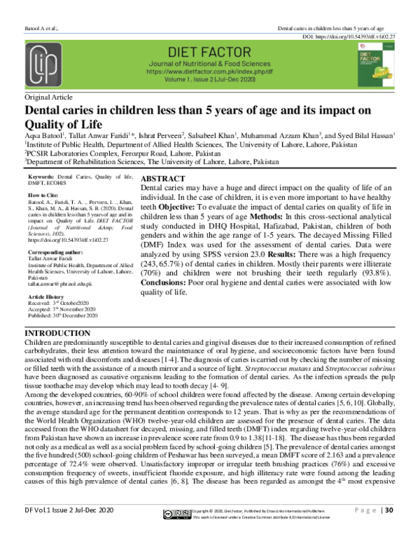 (PDF) Dental caries in children less than 5 years of age and its impact ...