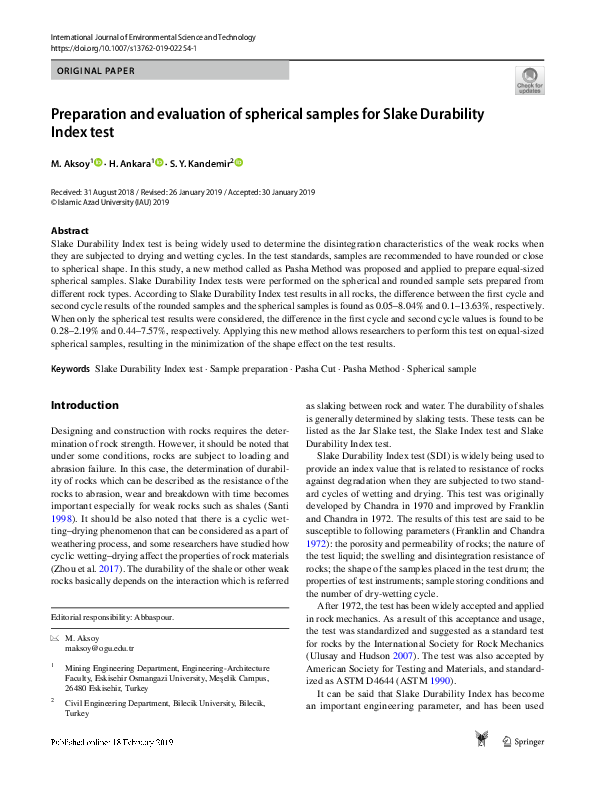 (PDF) Preparation and evaluation of spherical samples for Slake ...