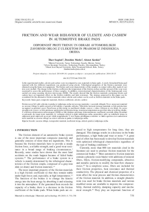 (PDF) Friction and wear behaviour of ulexite and cashew in automotive ...