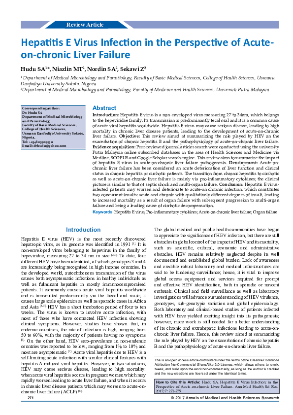 (PDF) Hepatitis E Virus Infection in the Perspective of Acuteon-chronic ...