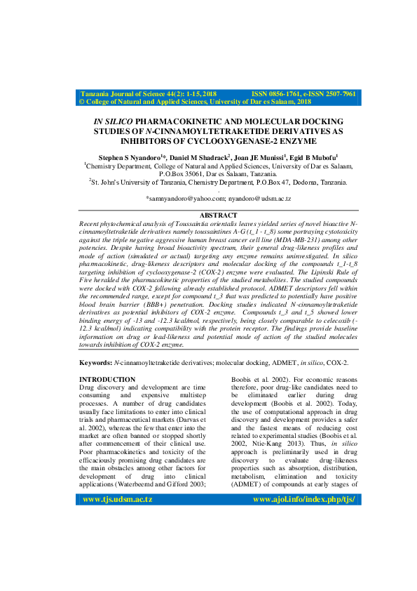 (PDF) In silico pharmacokinetic and molecular docking studies of N ...