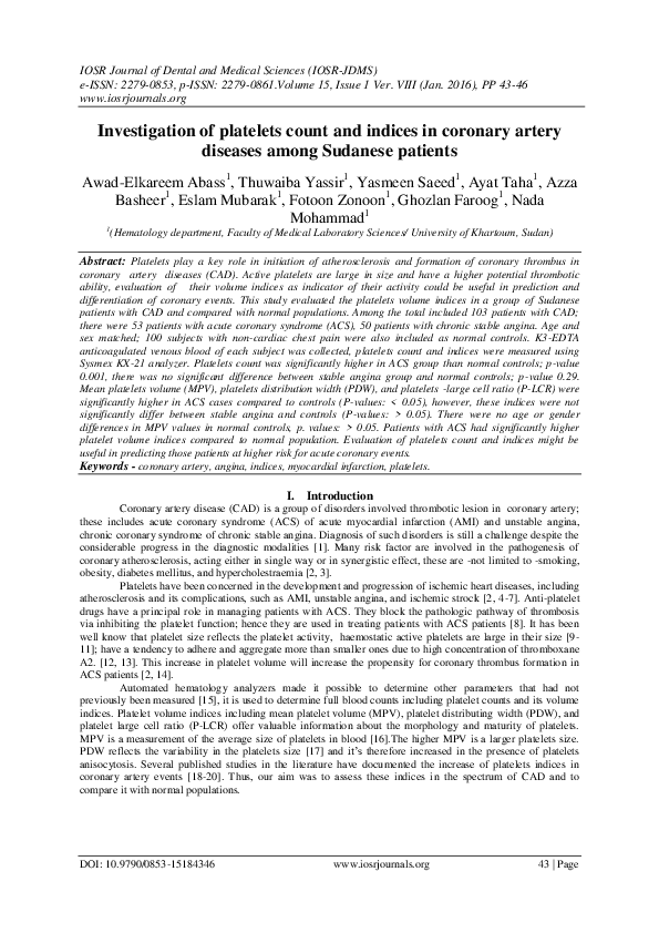 (PDF) Investigation of platelets count and indices in coronary artery ...