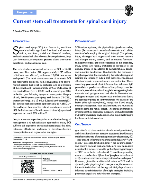 (PDF) Current stem cell treatments for spinal cord injury