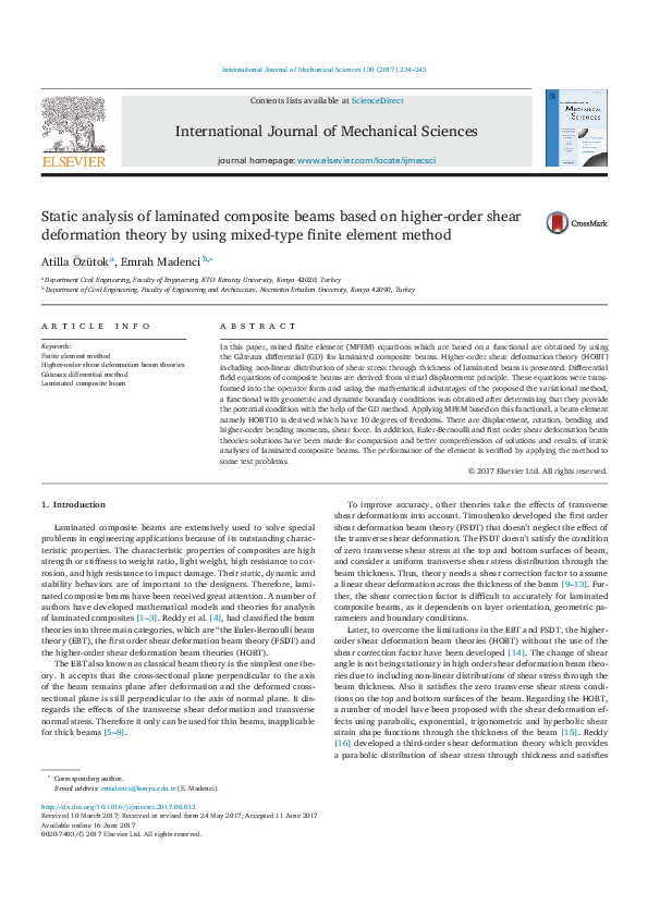 (PDF) Static analysis of laminated composite beams based on higher ...