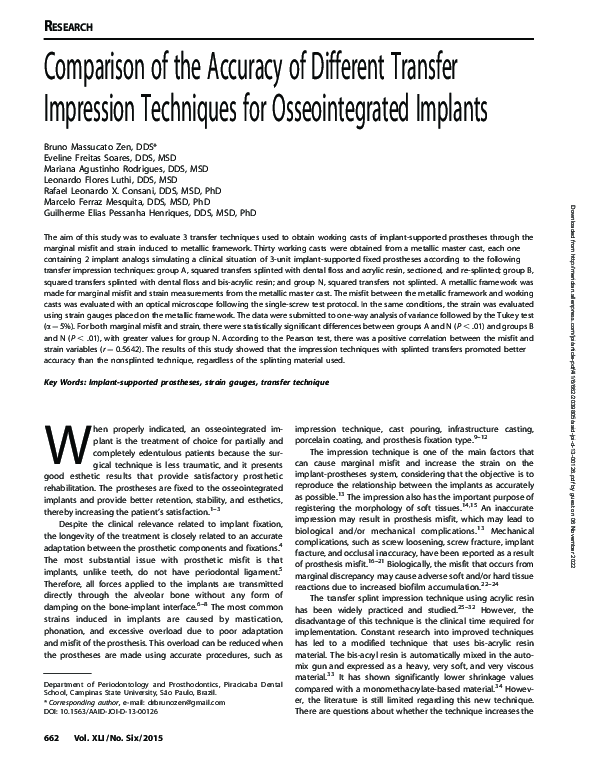 (PDF) Comparison of different transfer impression techniques accuracy ...