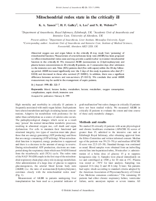 (PDF) Mitochondrial redox state in the critically ill