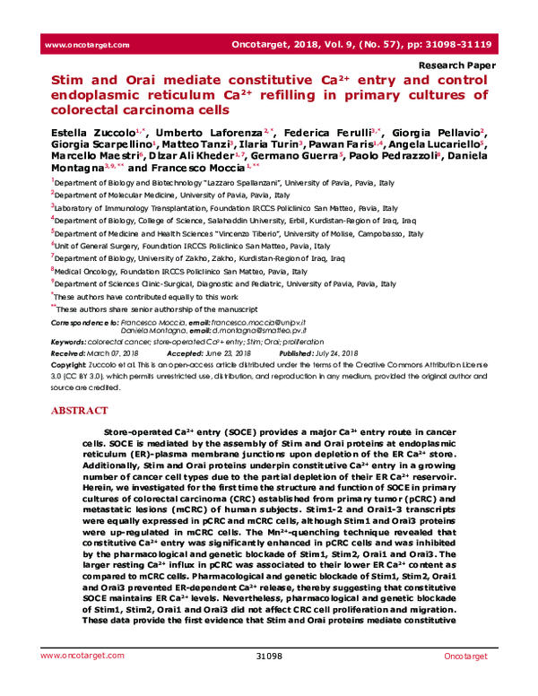 (PDF) Stim and Orai Proteins in CRC Ca2+ Regulation