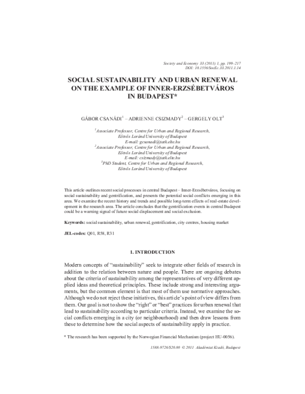 (PDF) Social sustainability and urban renewal on the example of Inner ...