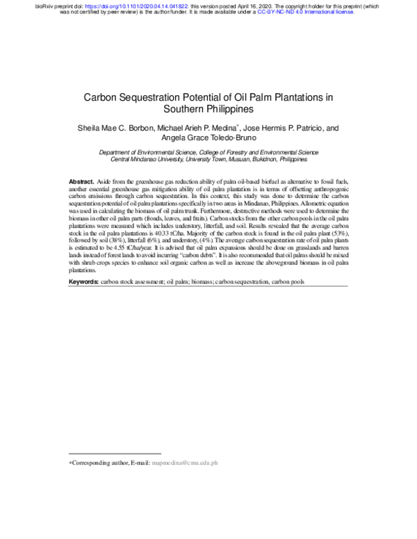 (PDF) Carbon Sequestration Potential of Oil Palm Plantations in ...