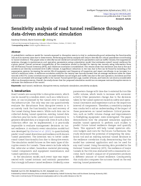 (PDF) Sensitivity analysis of road tunnel resilience through data ...