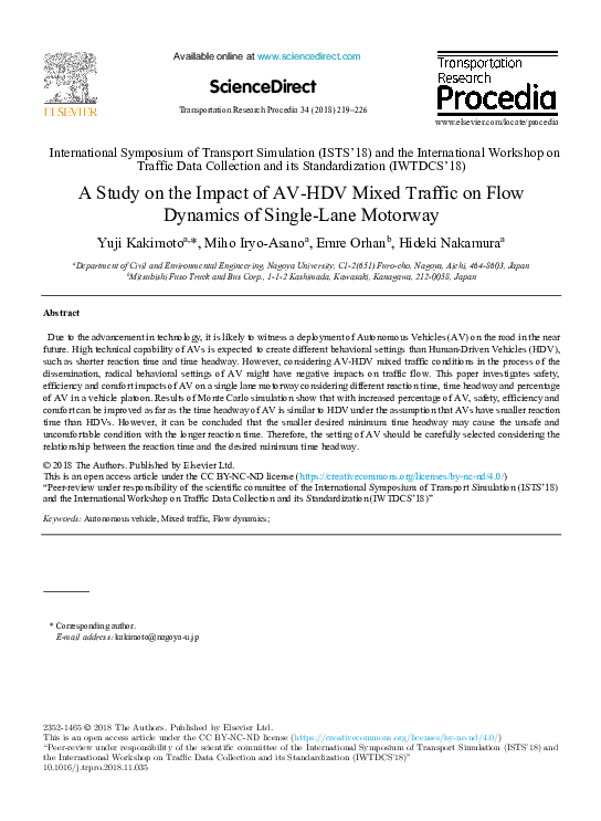 (PDF) A Study on the Impact of AV-HDV Mixed Traffic on Flow Dynamics of ...