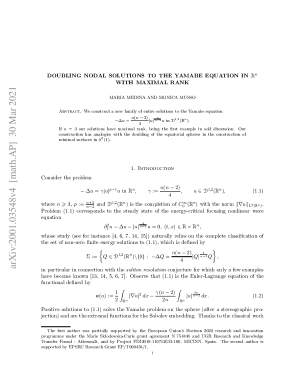 (PDF) Doubling nodal solutions to the Yamabe equation in Rn with ...