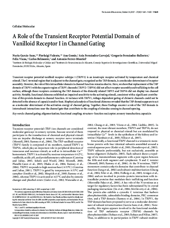 (PDF) A Role of the Transient Receptor Potential Domain of Vanilloid ...