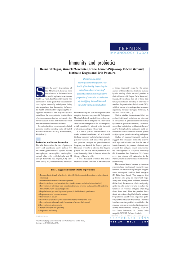 (PDF) Immunity and probiotics
