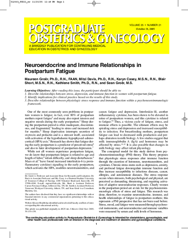 (PDF) Neuroendocrine and Immune Relationships in Postpartum Fatigue