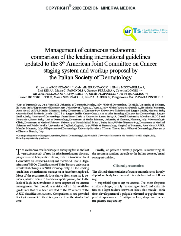 (PDF) Management of cutaneous melanoma: comparison of the leading ...
