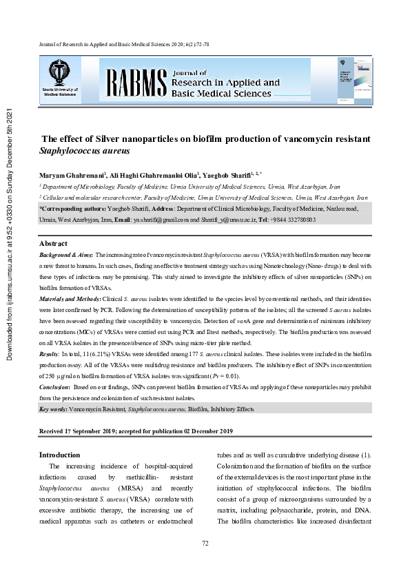 (PDF) The effect of Silver nanoparticles on biofilm production of ...