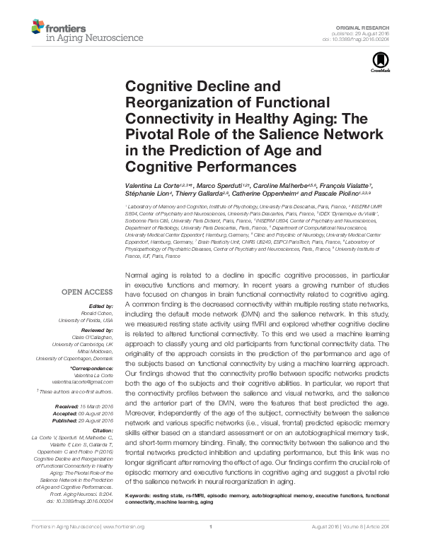 (PDF) Cognitive Decline and Reorganization of Functional Connectivity ...