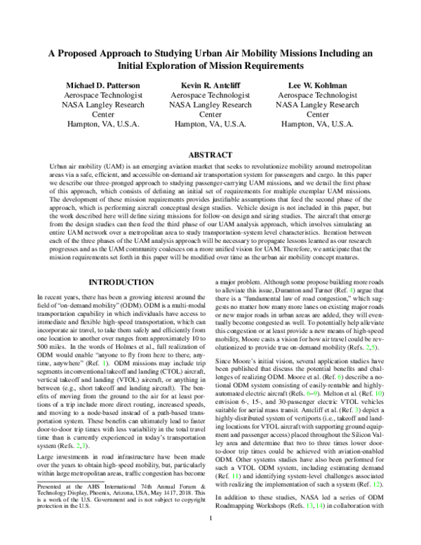 (PDF) A Proposed Approach to Studying Urban Air Mobility Missions ...