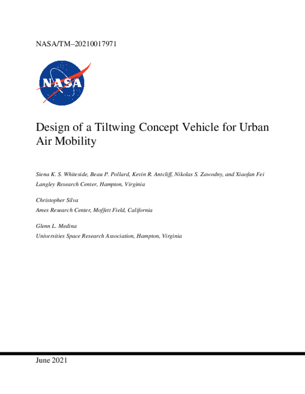 (PDF) Design of a Tiltwing Concept Vehicle for Urban Air Mobility