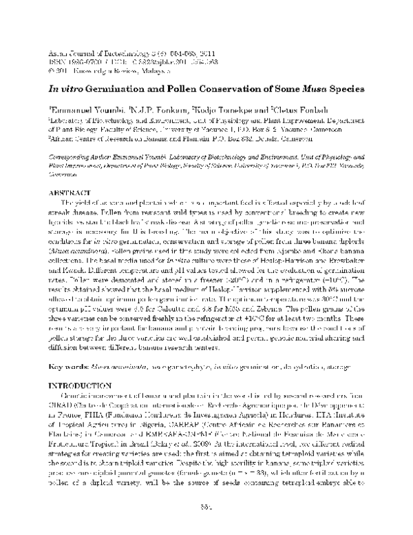 (PDF) In vitro Germination and Pollen Conservation of Some Musa Species