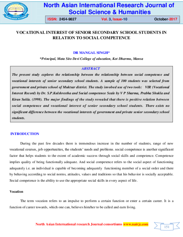 (PDF) Vocational Interest of Senior Secondary School Students in ...