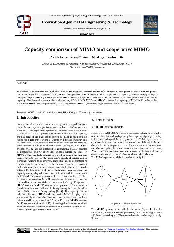 (PDF) Capacity comparison of MIMO and cooperative MIMO