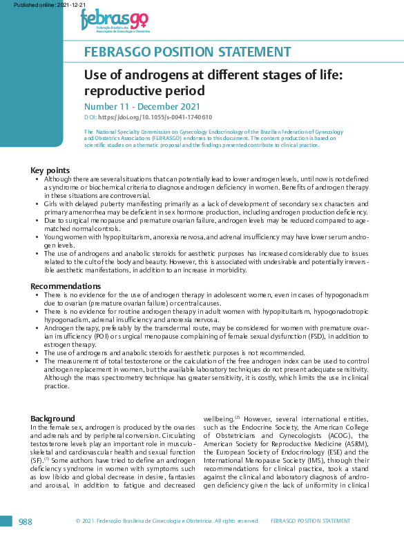 (PDF) Use of androgens at different stages of life: reproductive period