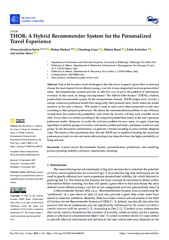 (PDF) THOR: A Hybrid Recommender System for the Personalized Travel ...
