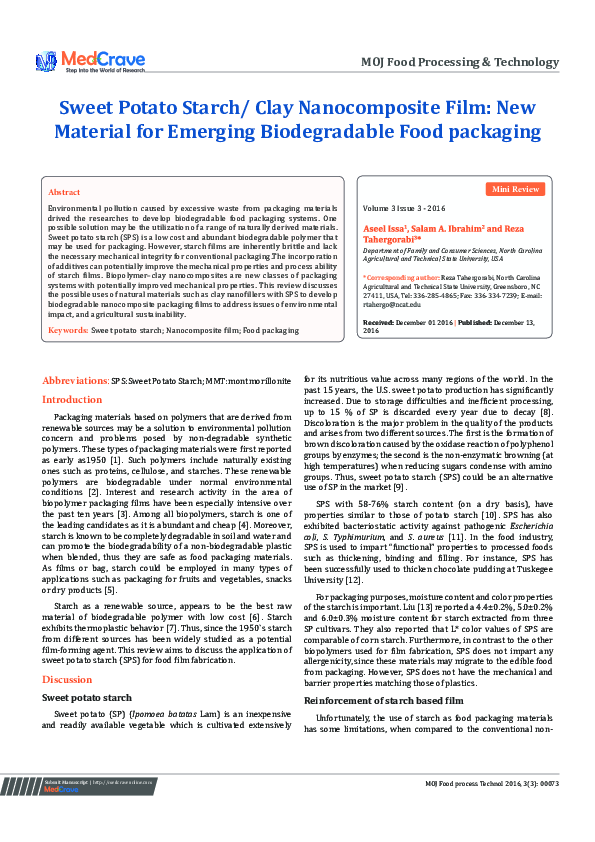 (PDF) Sweet Potato Starch/ Clay Film New Material for