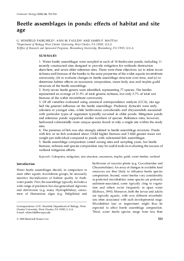 (PDF) Beetle assemblages in ponds: effects of habitat and site age