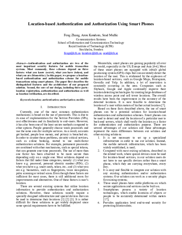 (PDF) Location-Based Authentication and Authorization Using Smart Phones